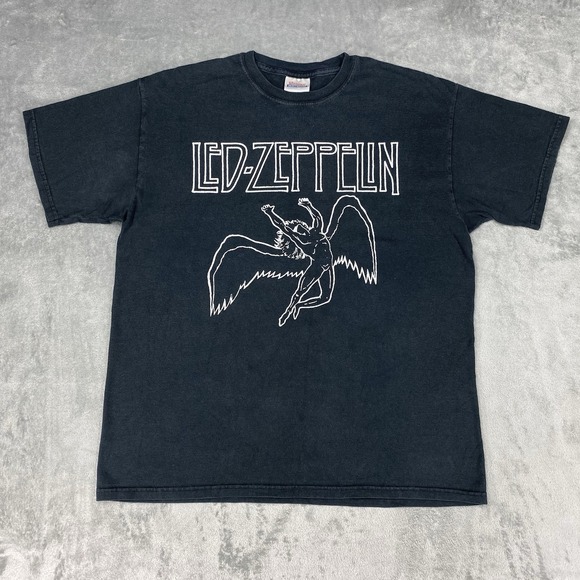 Vintage Led Zeppelin Shirt Mens Size L Black Swan Song Faded Y2K Hanes Music Tee - Picture 1 of 12